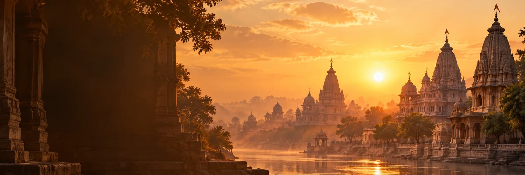 Sacred temple sanctum and Vedic Purohit atmosphere