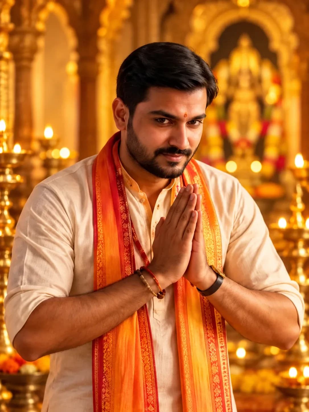 Purohit with folded hands offering namaste